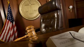 Judge's bench and gavel